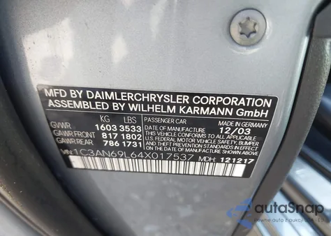 2004 Chrysler Crossfire z USA, uszkodzony, nr VIN 1C3AN69L64X017537